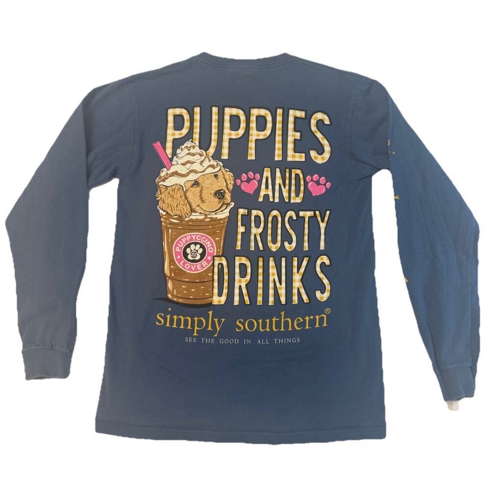 Simply Southern Puppies Frosty Drinks Graphic Long Sleeve T-Shirt Small